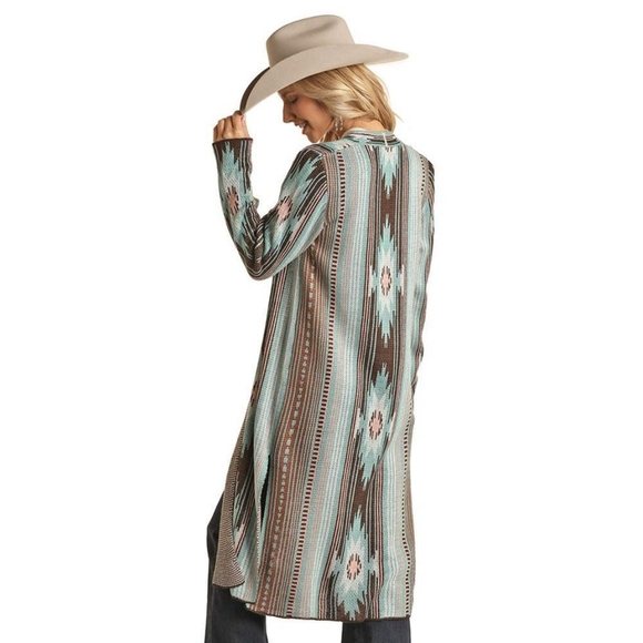 ROCK & ROLL DENIM Patterned Open Front Cardigan Western Boho Sweater (#1,532)(C) - Picture 9 of 9